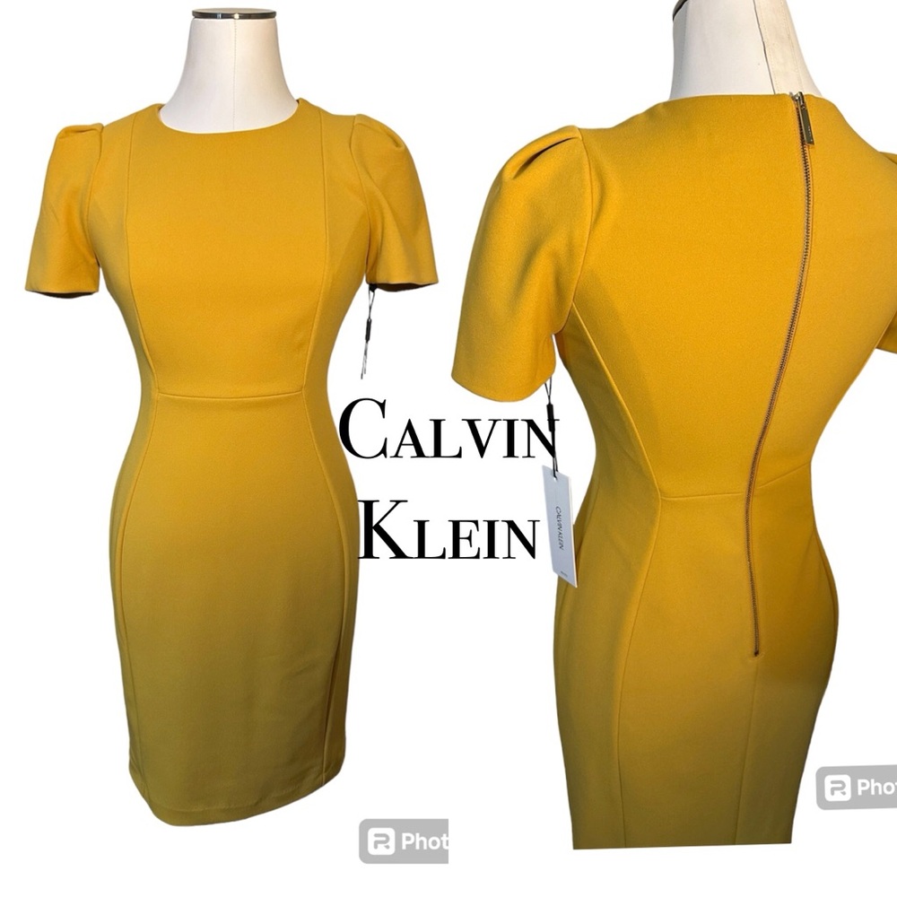 Beautiful NWT Calvin Klein sz 6P mustard / yellow ochre dress Chic and Classy
